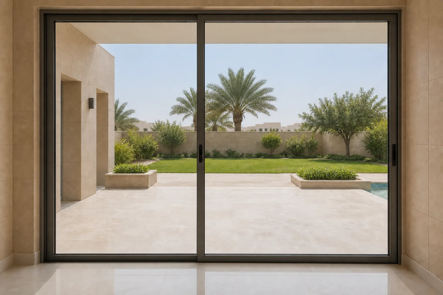 Illustrative sliding door after roller service, cleaning and alignment
